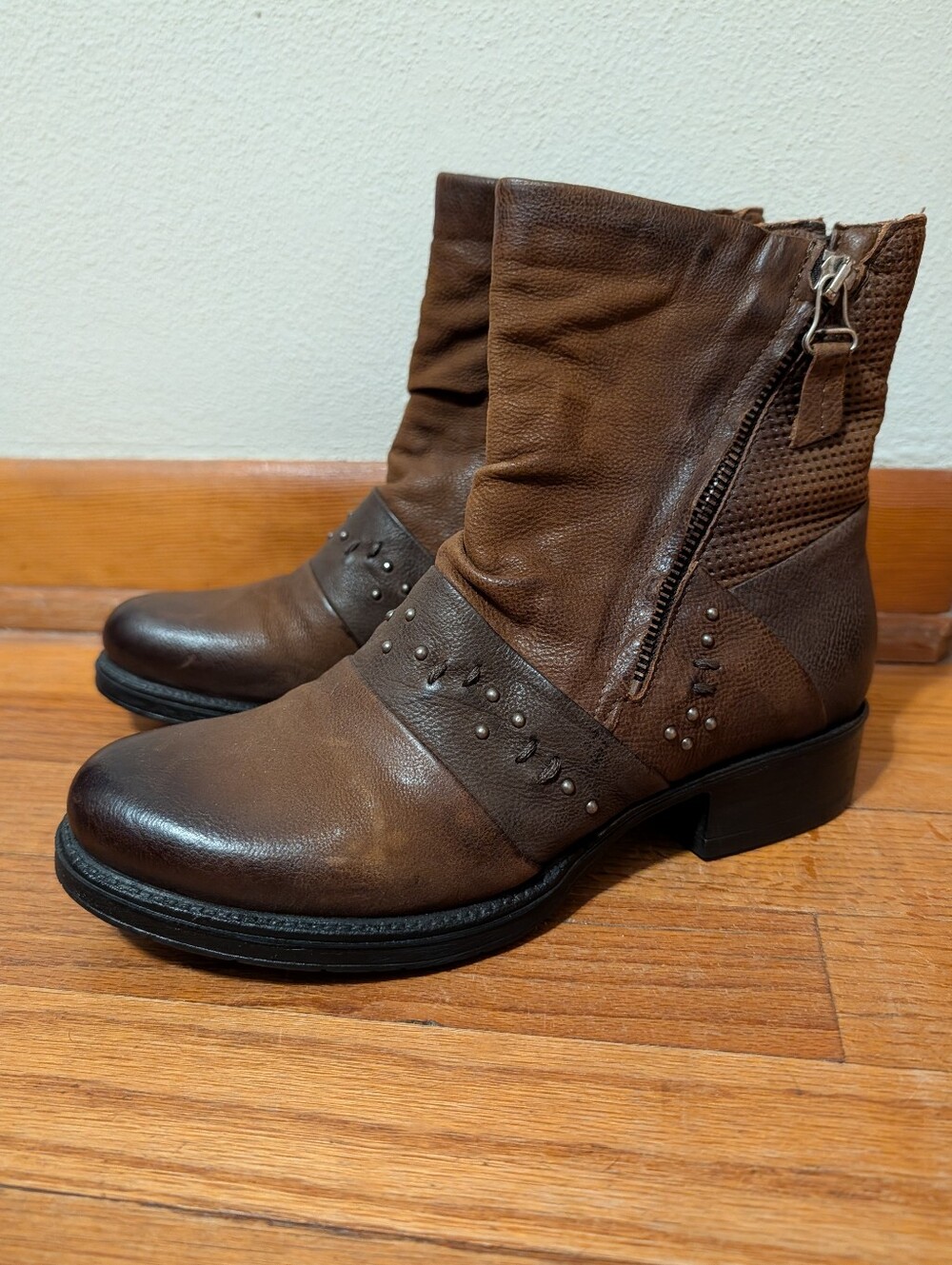 Miz Mooz Ombre Brown Stud Western Punk Ankle Boots